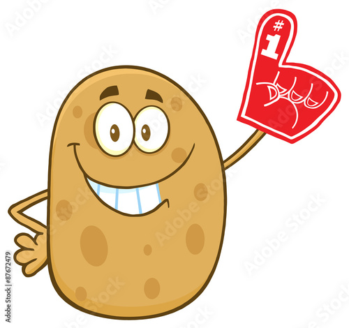 Happy Potato Character Wearing A Foam Finger
