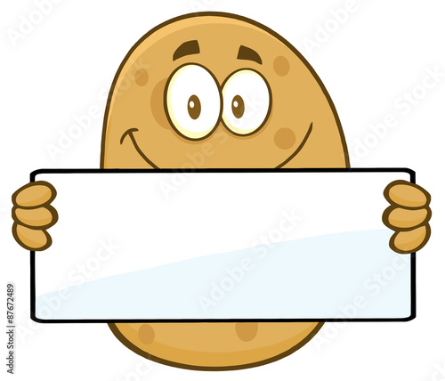 Potato Cartoon Character Holding A Blank Sign