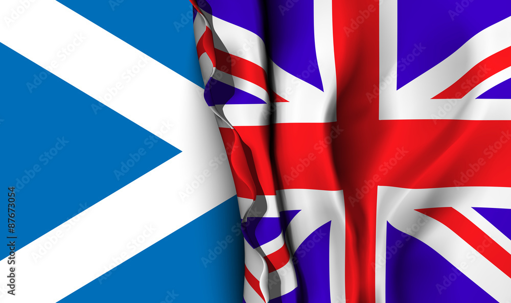 Flag of United Kingdom over the Scotland flag. Flag of United Kingdom over the Scotland flag.