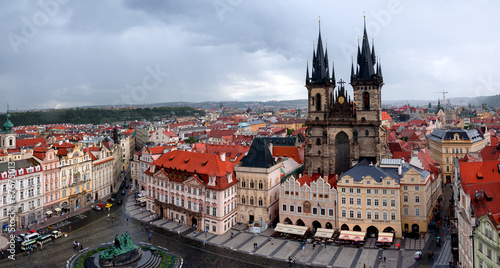Old Town Square in Prague, Czech republic in rainy day photo