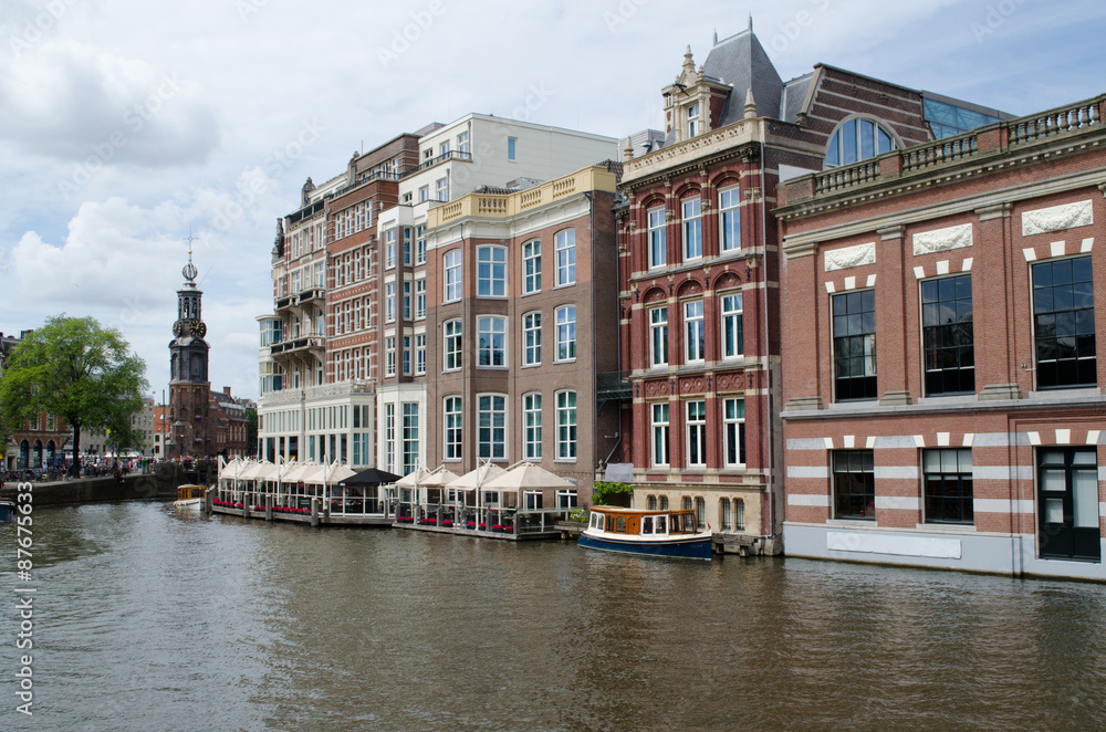 Traditional Amsterdam storagehouses and Munttoren