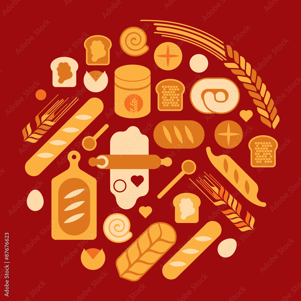 Composition with bread silhouettes.