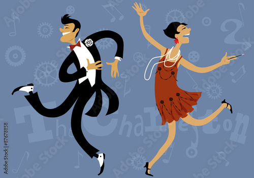 Cartoon couple dancing the Charleston, vector illustration, EPS 8