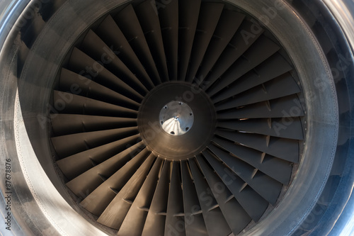 Close up Jet engine turbine front view