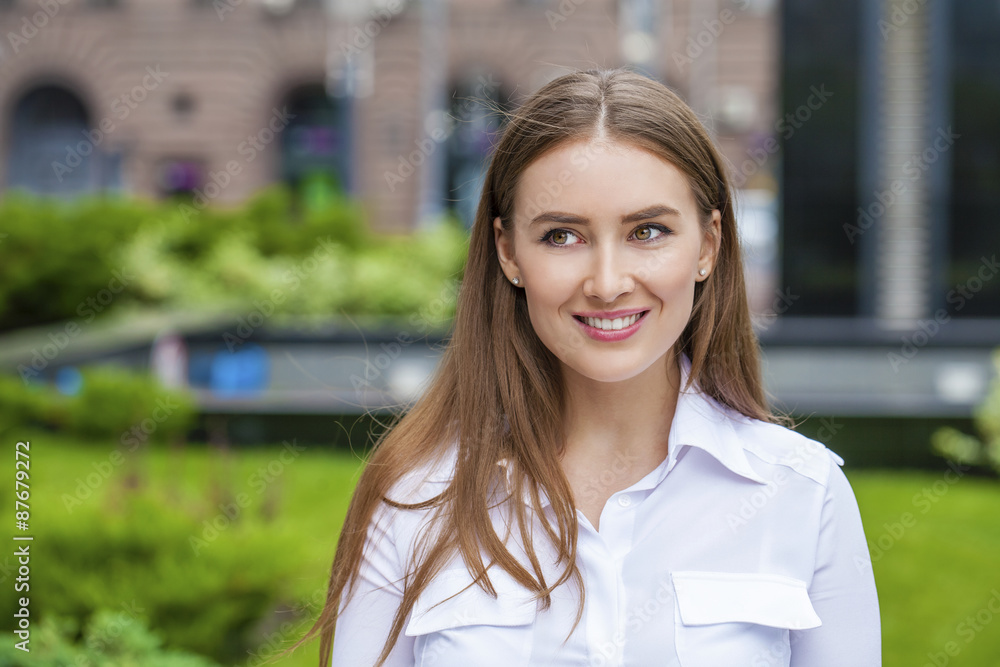 Happy Business woman in white shirt