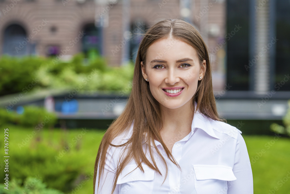 Happy Business woman in white shirt