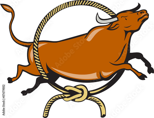 Texas Longhorn Red Bull Jumping Lasso Cartoon