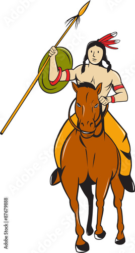 Native American Indian Brave Riding Pony Cartoon