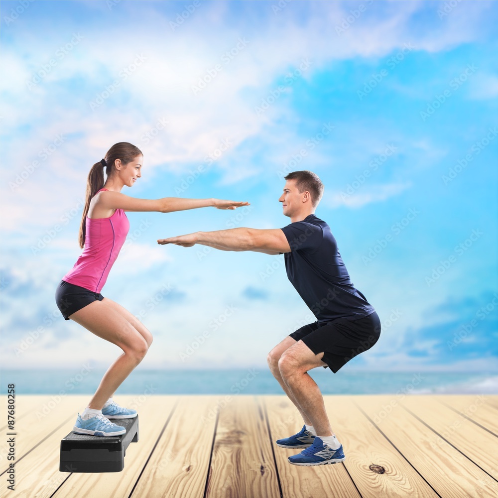 Obraz premium Squats, trainer, bosu.