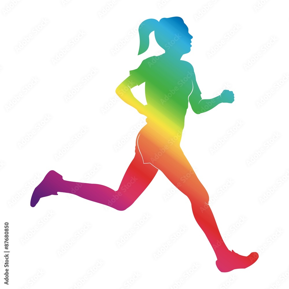 female runners rainbow. Runner logo in rainbow colors