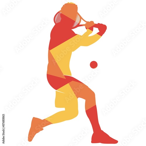 abstract illustration of a Tennis Player serving high to hit an Ace in this Championship match through a haze of summer blurs.