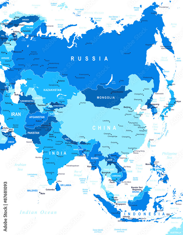 Asia map - highly detailed vector illustration.