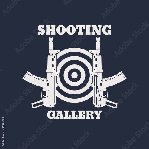 Shooting Gallery emblem with automatic rifle, gun, vector illustration, eps10