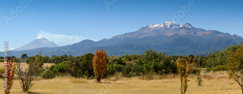 Popocatepetl and Iztaccihuatl. Mexico vulcanoes. Panoramic view