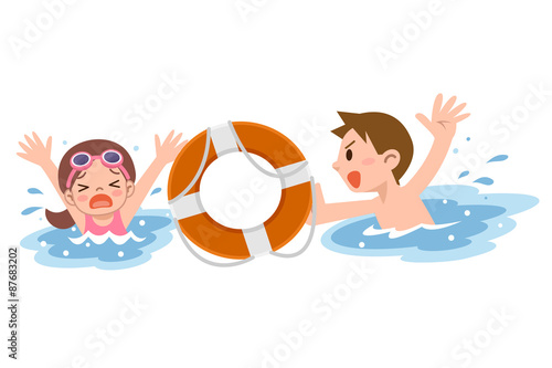 溺れる子供と救助する男性