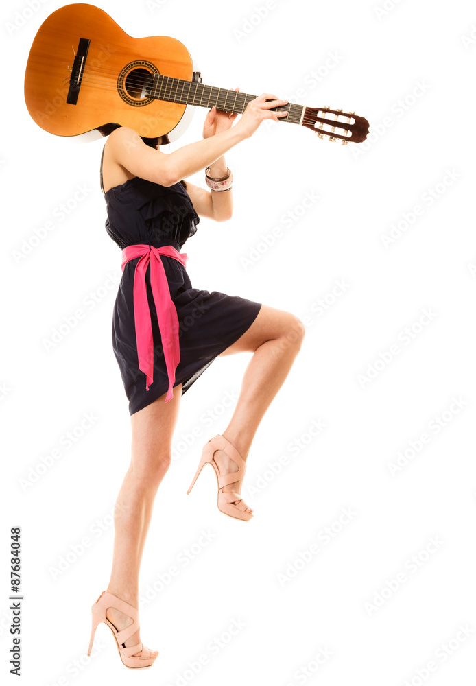 Music lover, summer girl with guitar isolated Music lover, summer girl with guitar isolated