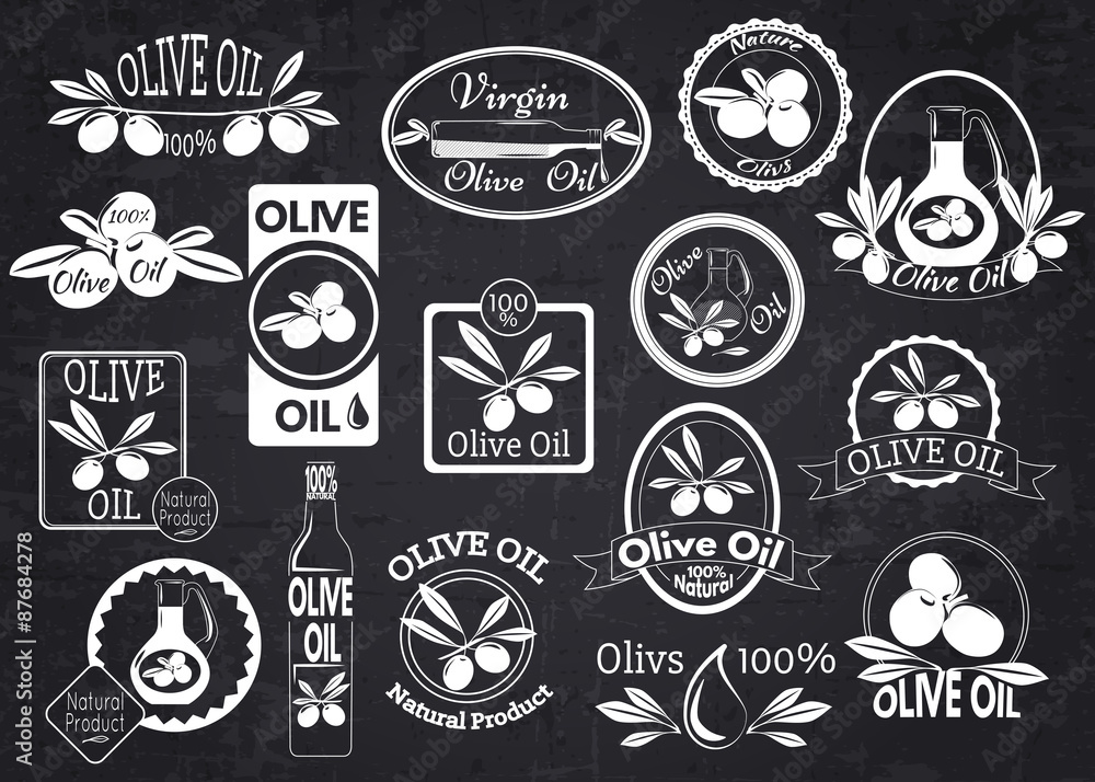 Set of olive oil labels, badges and logos for design over