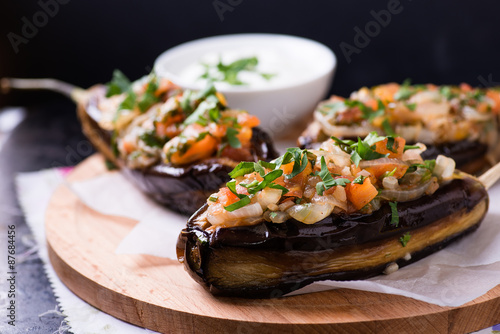 Imam Bayildi. Eggplants stuffed with vegetables