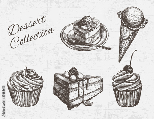 Hand drawn dessert collection. 