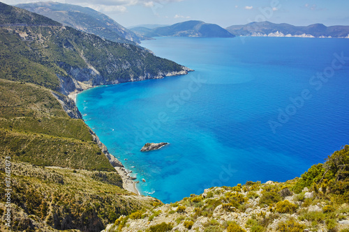 Fototapeta Naklejka Na Ścianę i Meble -  amazing panorama of coast and blue waters of Kefalonia, Ionian islands, Greece