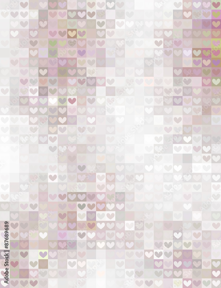 Pastel mosaic with hearts and squares ornaments