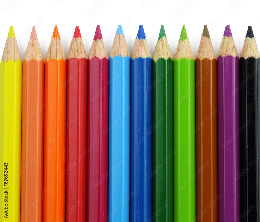 close up of Colour pencils isolated on white background close up of Colour pencils isolated on white background