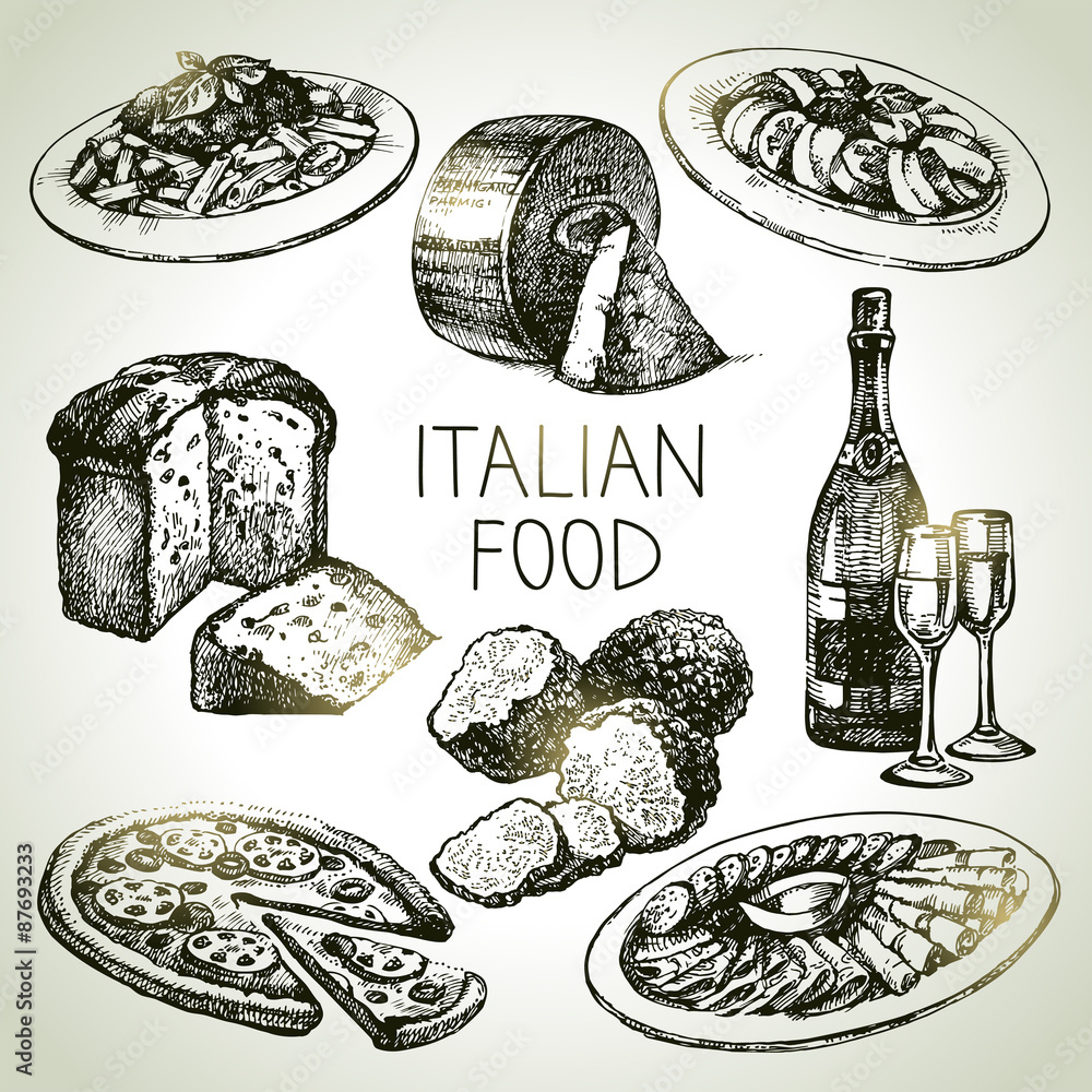 Fototapeta Ręcznie rysowane: włoskie jedzenie