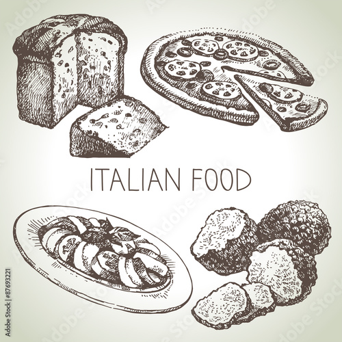 Hand drawn sketch Italian food set.Vector illustration 