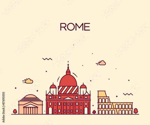 Rome City skyline detailed vector line art style