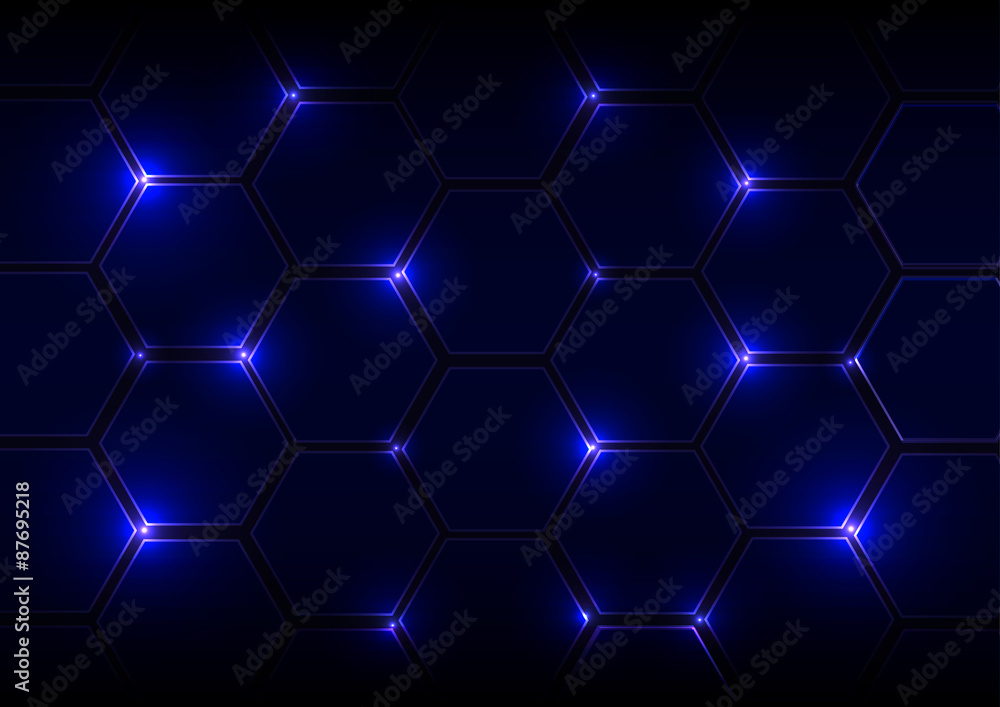 Abstract blue background with hexagons and light Abstract blue background with hexagons and light
