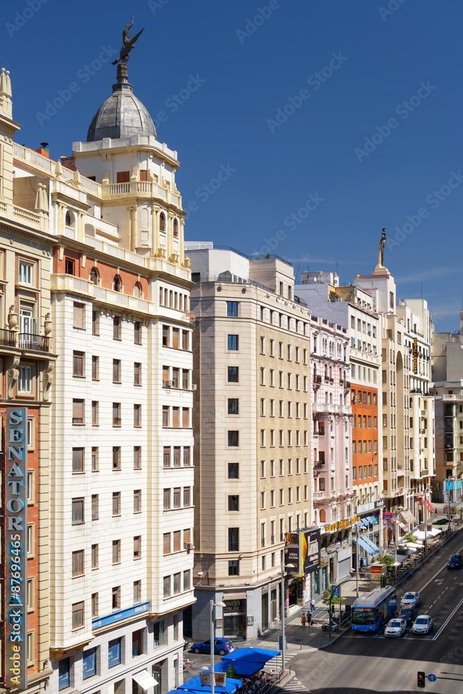 View of Gran Via is known as the Spanish Broadway. Madrid, Spain