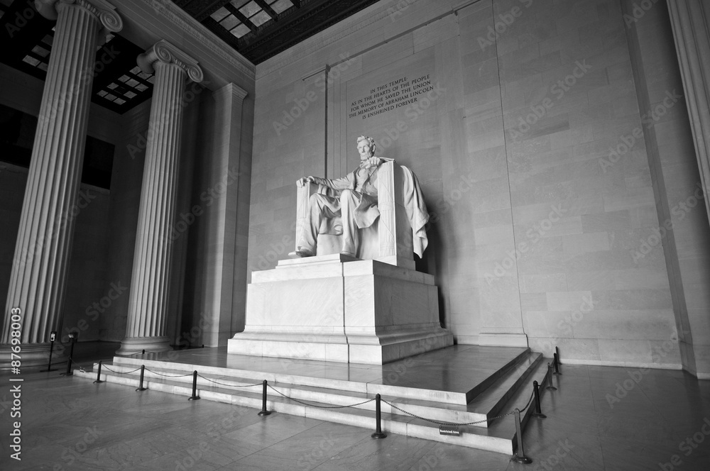 Statue of Abraham Lincoln at Lincoln Memorial in black and white, Washington DC, District of Columbia, USA, HDR Statue of Abraham Lincoln at Lincoln Memorial in black and white, Washington DC, District of Columbia, USA, HDR