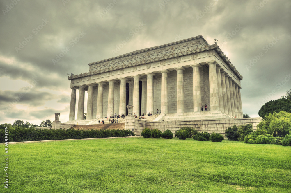 Lincoln Memorial at a cloudy sky in vintage style, Washington DC, District of Columbia, USA, HDR