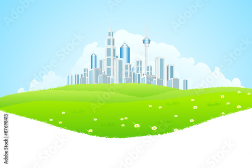 Green landscape with city