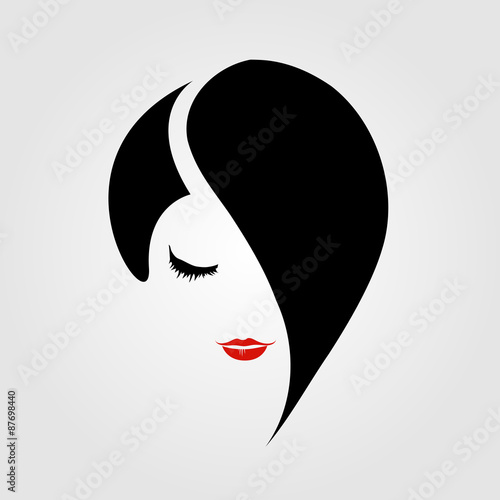 Woman with red lipstick and emo hairstyle