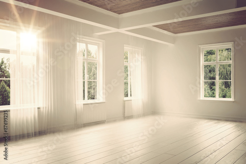 Large empty spacious bright white loft room