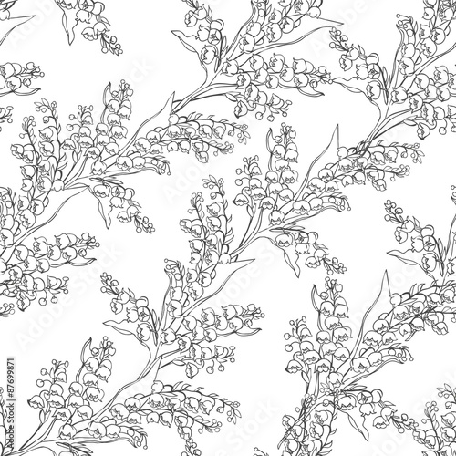 Seamless vector pattern. Bouquets of linear flowers Lily  valley 