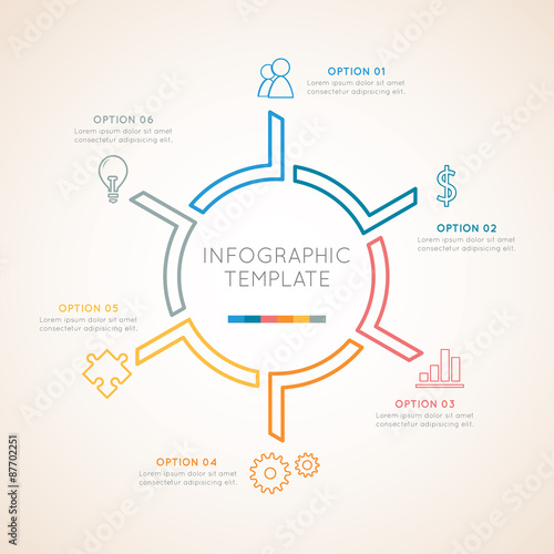 Infographic template color circular  with six option and placement text on the white background.