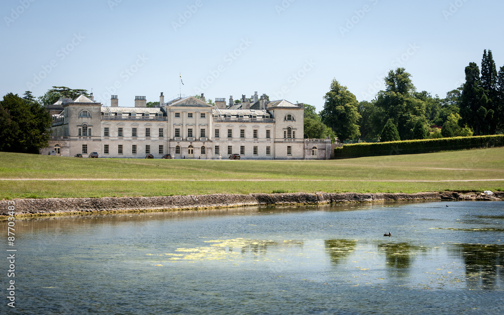 Woburn Abbey, Buckinghamshire, UK. A view of the front of Woburn Abbey, a country house to the Duke of Bedford originally dating back to 1145.