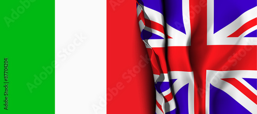 Flag of United Kingdom over the Italy flag. 