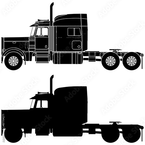 Silhouette of a truck Peterbilt 379. photo