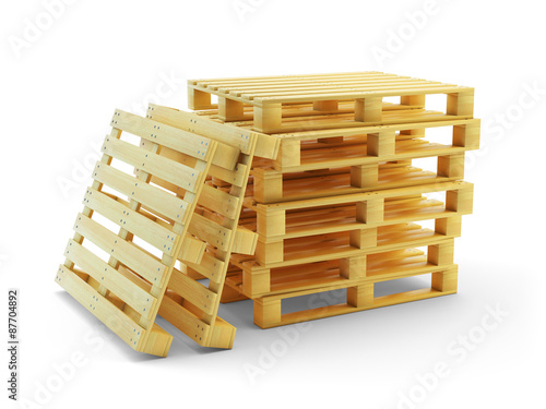 Cargo transportation and freight shipment equipment  stack of wooden pallets isolated on white background