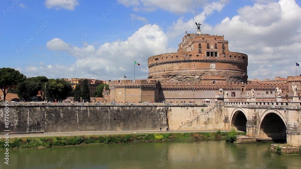 Italy, Rome, Angel Castle with Angel bridge at the Tiber, Mausoleum of Hadrian Italy, Rome, Angel Castle with Angel bridge at the Tiber, Mausoleum of Hadrian