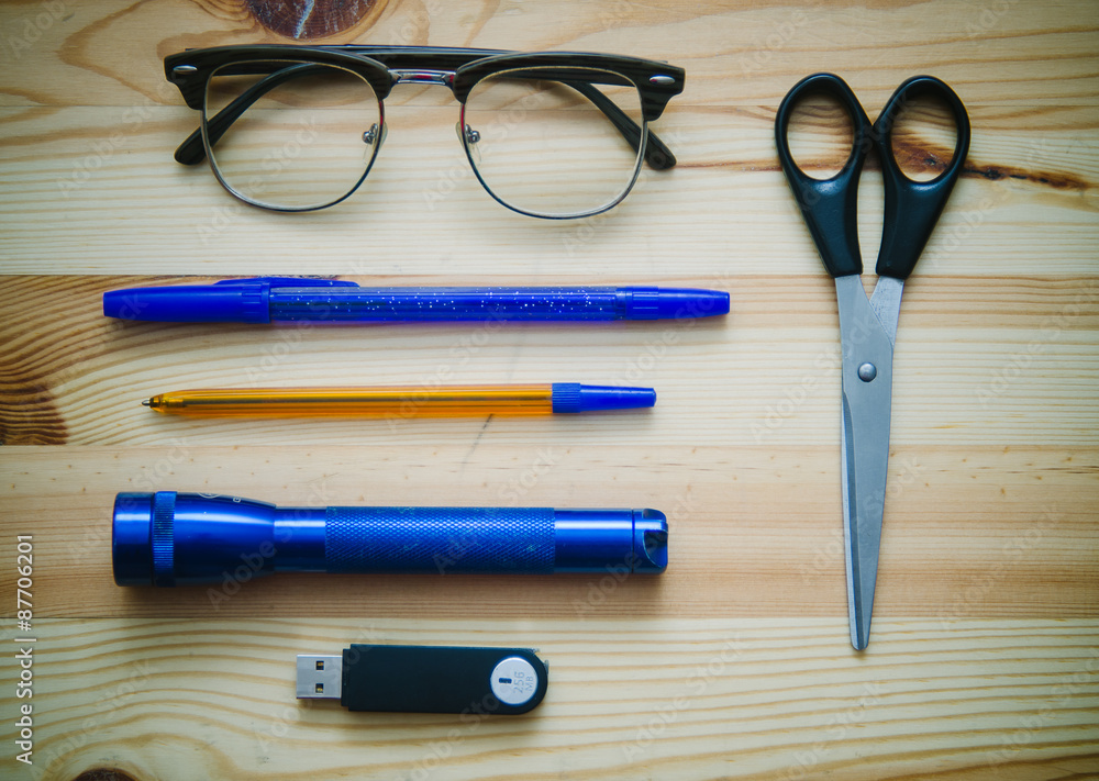Fototapeta premium Objects On The Wood Table