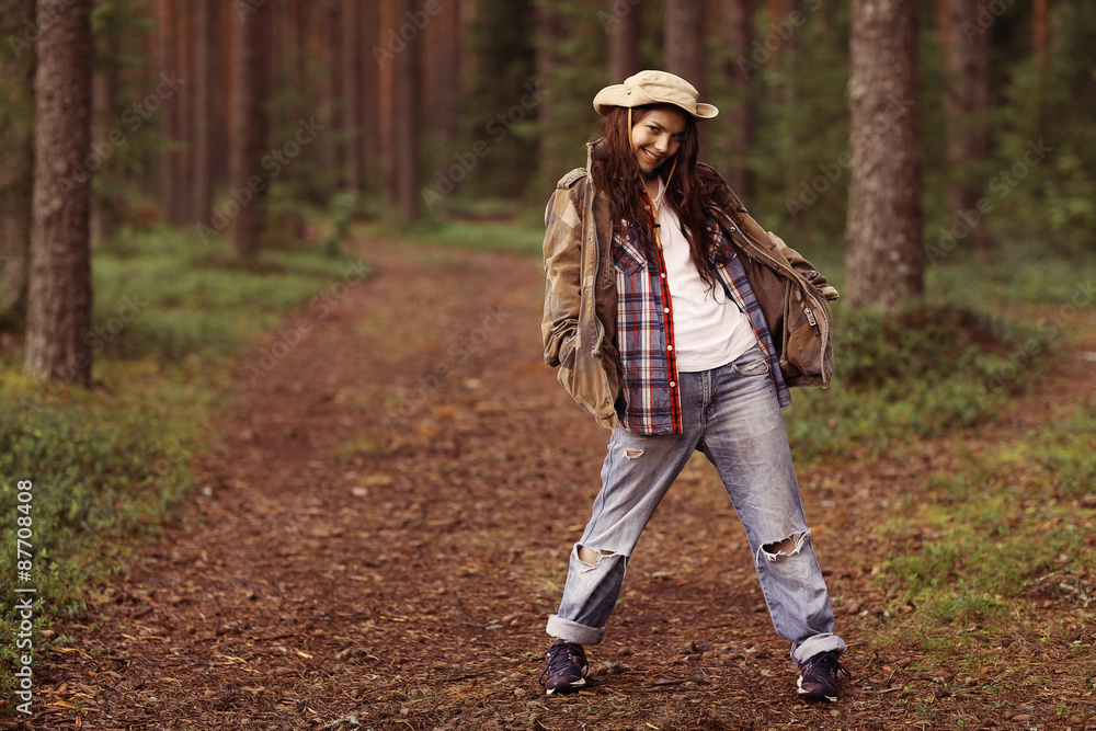 Young girl in the forest ranger Young girl in the forest ranger