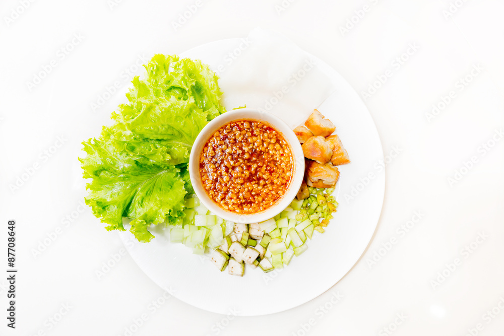 Vietnamese meatball wraps with vegetables (Nam-Neaung) Vietnamese meatball wraps with vegetables (Nam-Neaung)