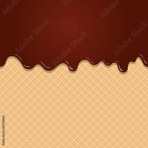 Dark Chocolate Melted on Wafer Background Vector Illustration