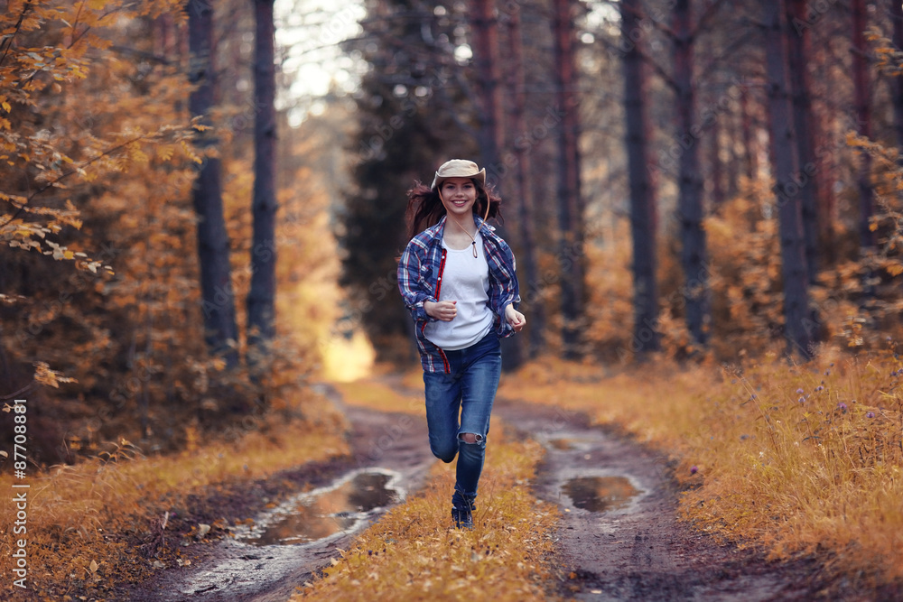 running girl forester in nature running girl forester in nature