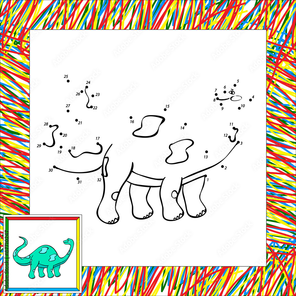 Fototapeta premium Funny cartoon diplodocus dot to dot