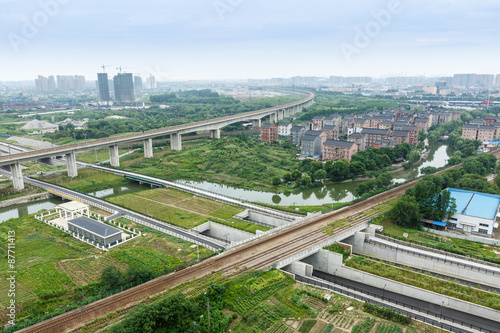 Hangzhou suburbs aerial view in China